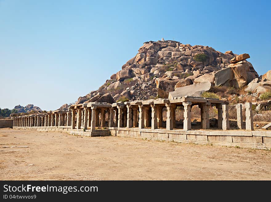 Pillars of the ruined temple, Hampi, India. Pillars of the ruined temple, Hampi, India