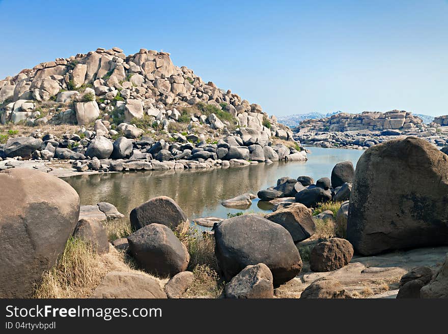 River and mountains, Hampi, India