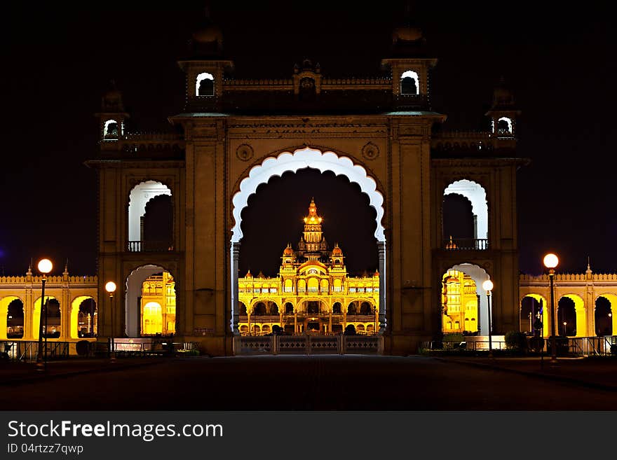 Mysore palace at night, Mysore, India