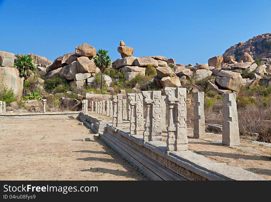 Pillars of the ruined temple, Hampi, India. Pillars of the ruined temple, Hampi, India