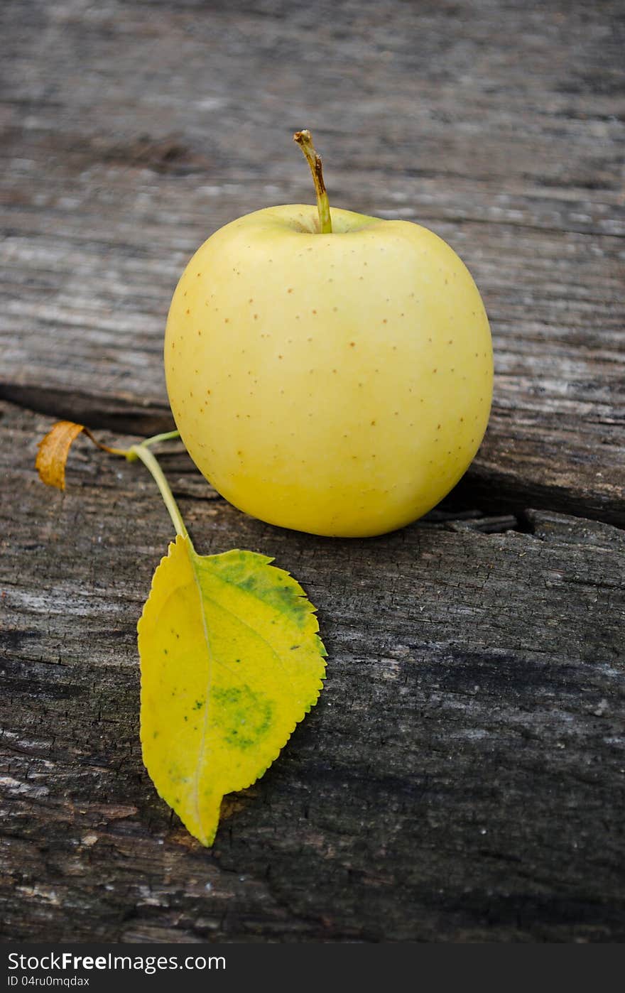 Homegrown apple on wooden background