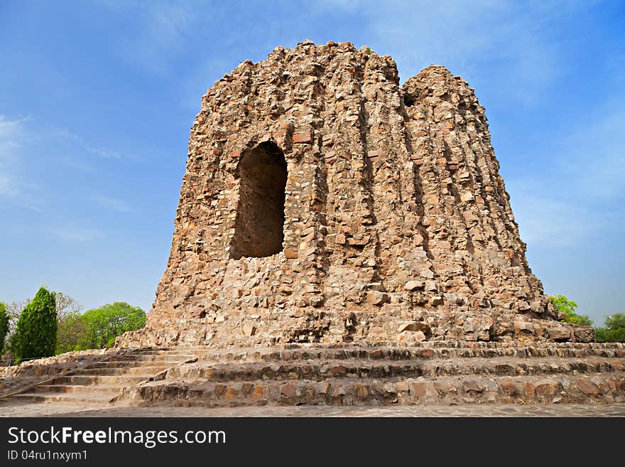 The uncompleted Alai Minar was conceived to be double the height of the Qutab Minar (the UNESCO world heritage site) in Delhi, India