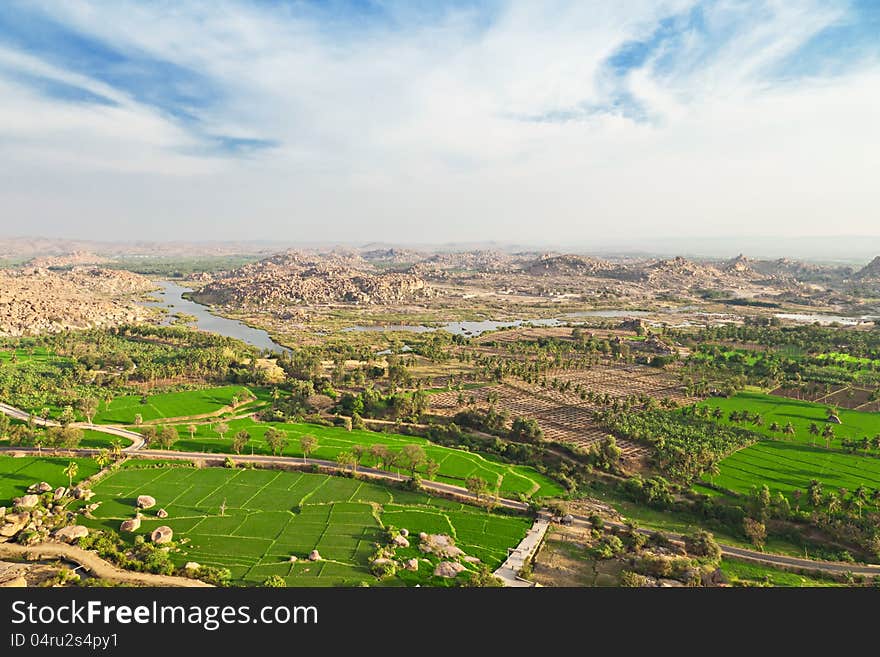 Landscape view from Monkey temple, Hampi, India