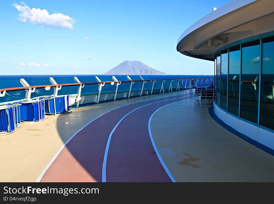 View at Stromboli volcano in Italy from cruise liner. View at Stromboli volcano in Italy from cruise liner