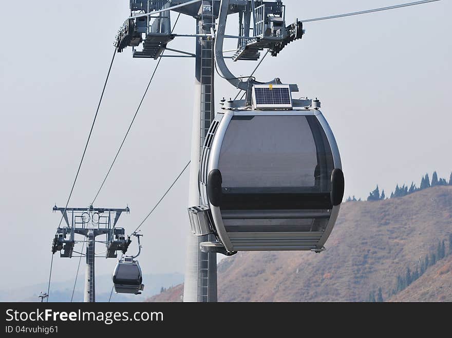 8-passenger gondola lift in Chimbulak Ski Resort, Kazakhstan near Almaty