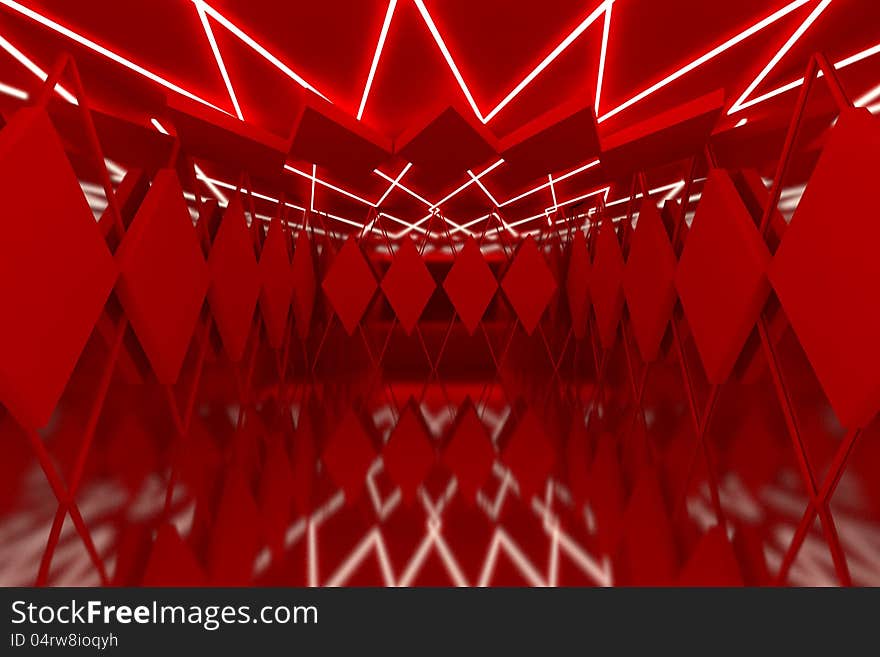 Abstract red wall in empty room