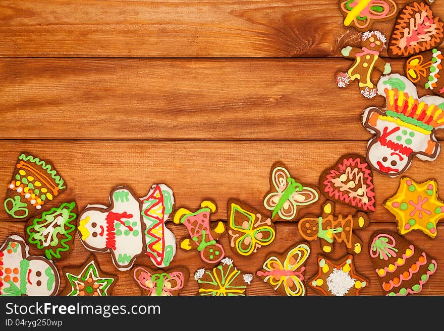 Gingerbread, Christmas cookies, on a wooden background