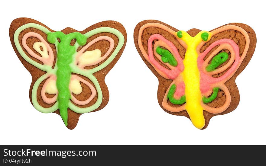 Isolated gingerbread, butterflies