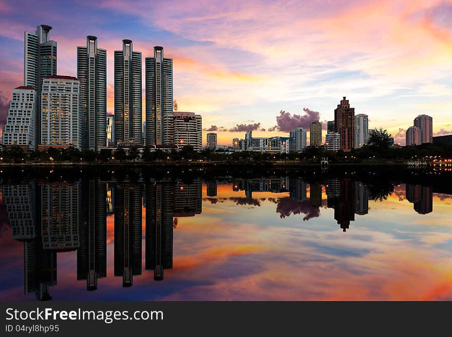 Cityscape with Reflection in Bangkok, Thailand