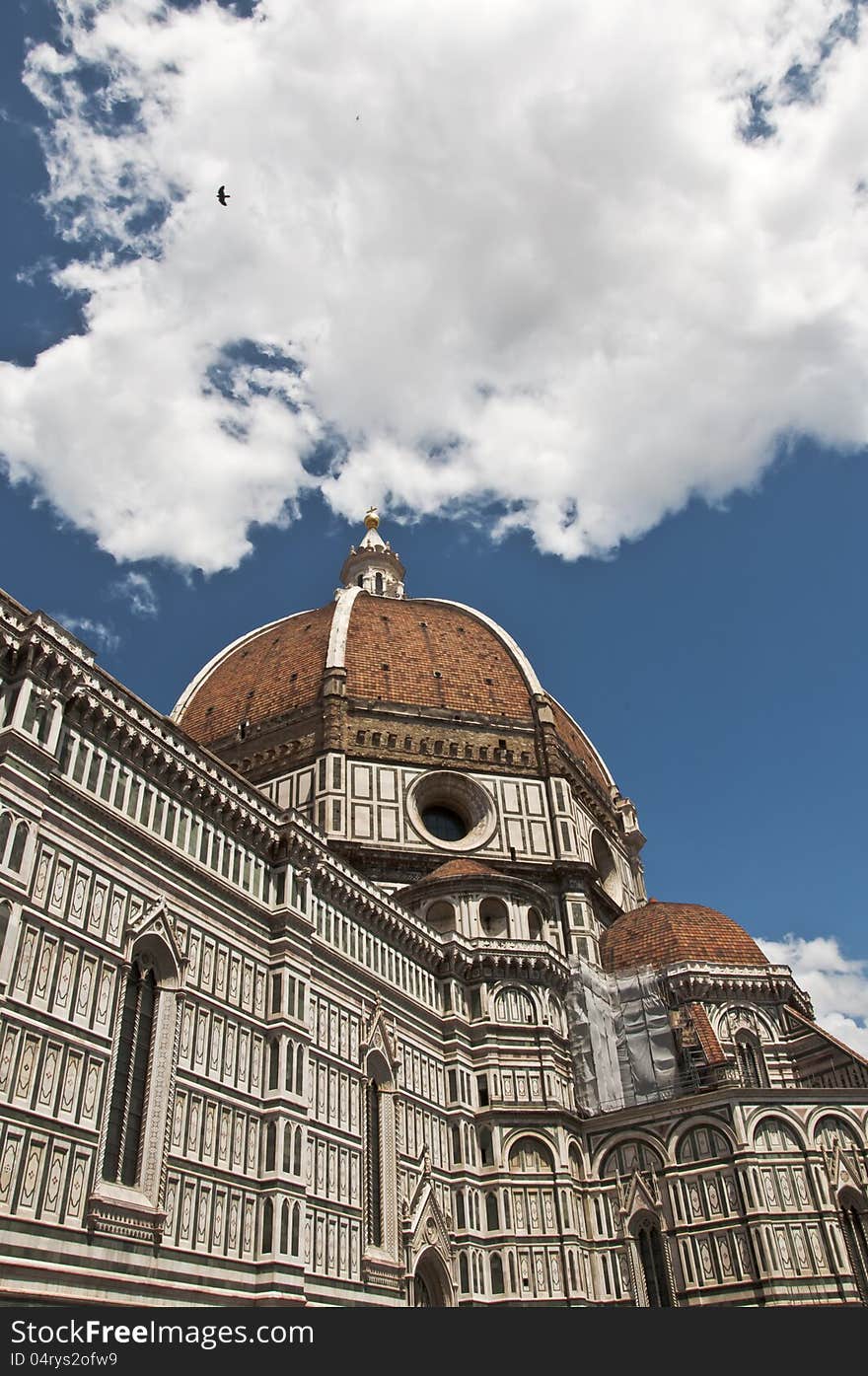 View of the dome and the church of St. Maria Novella in Florence