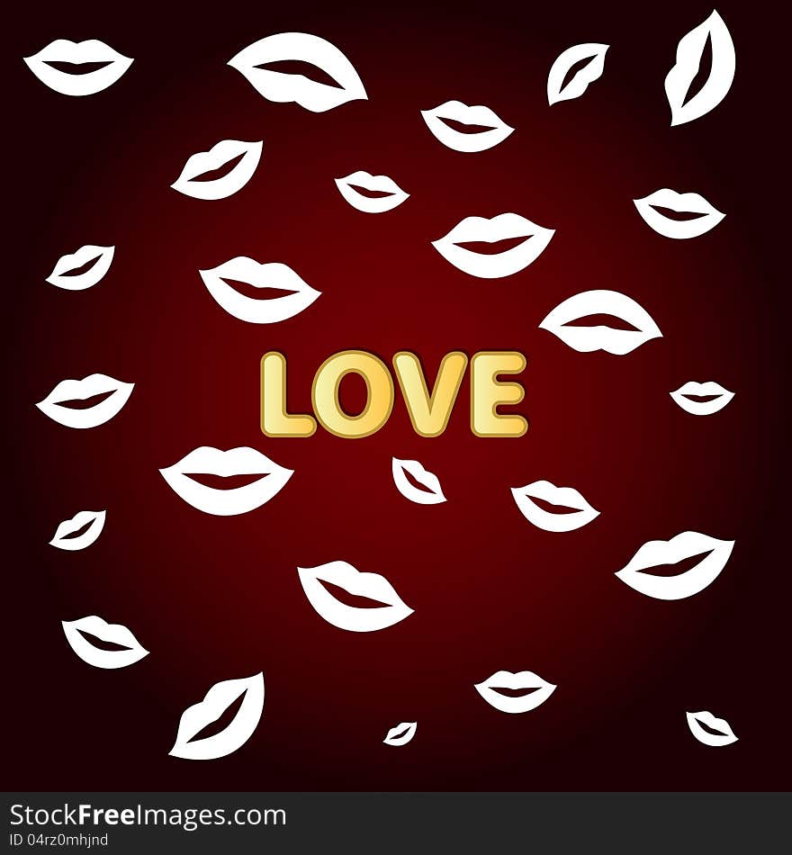 Red background love with white lips of the various sizes. Red background love with white lips of the various sizes