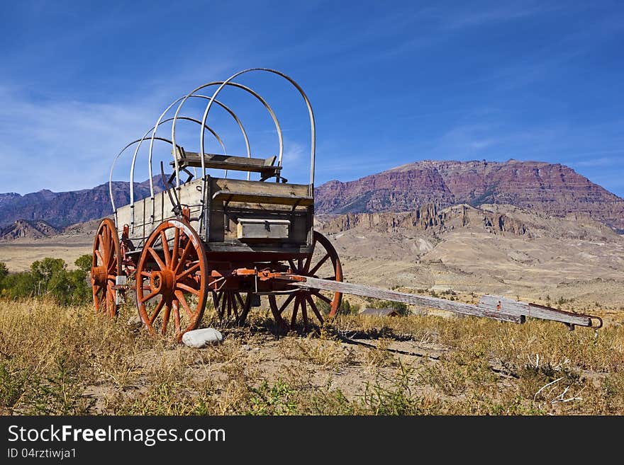 Weathered wooden wagon with hoops