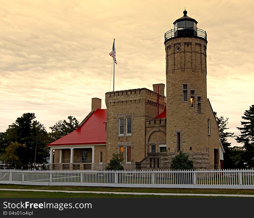 Sunrise at the Old Mackinac Point Lighthouse located in Mackinaw City, Michigan,USA. Sunrise at the Old Mackinac Point Lighthouse located in Mackinaw City, Michigan,USA.