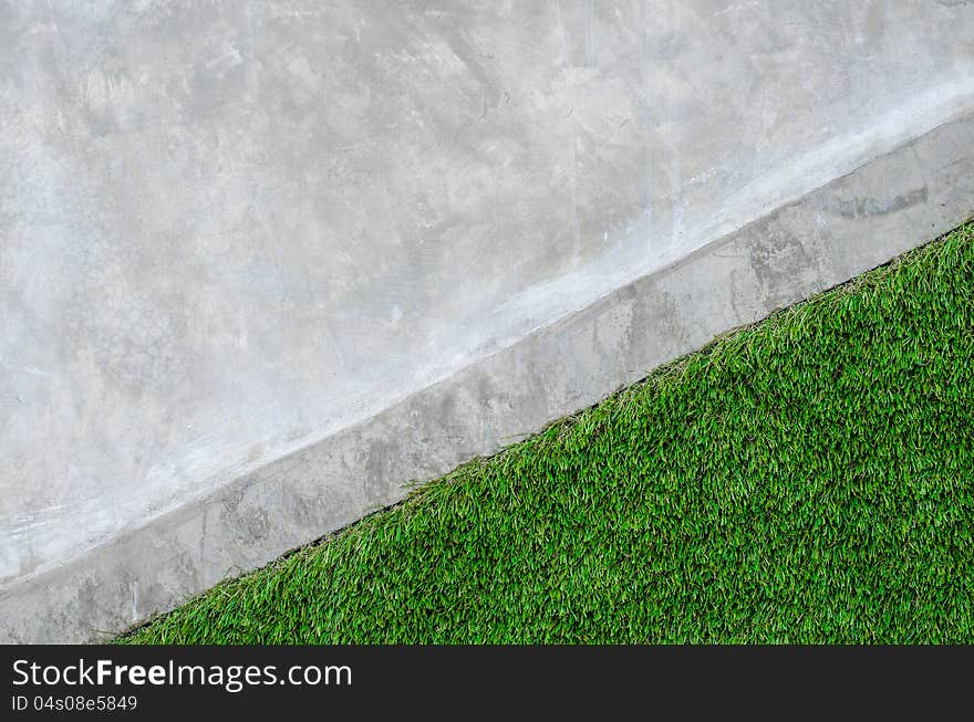 Artificial Grass On A Cement Wall