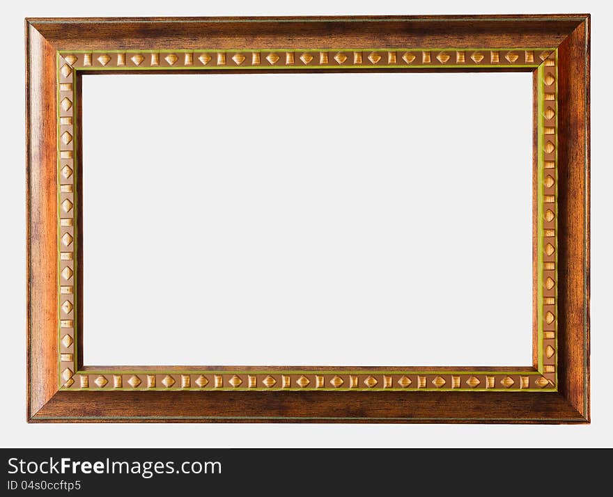 Vintage picture frame, wood plated, white background, clipping path included. Vintage picture frame, wood plated, white background, clipping path included