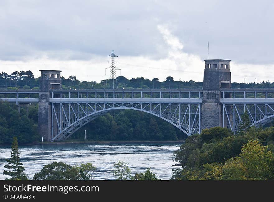 View of the Britannia Bridge located in North Wales, Uk. View of the Britannia Bridge located in North Wales, Uk