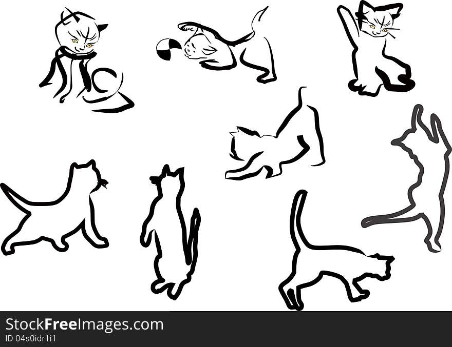 Cat sketches collection isolated on white