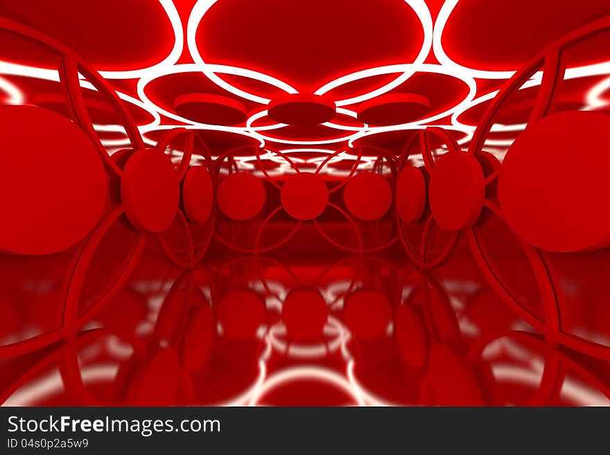 Abstract red sphere wall with empty room