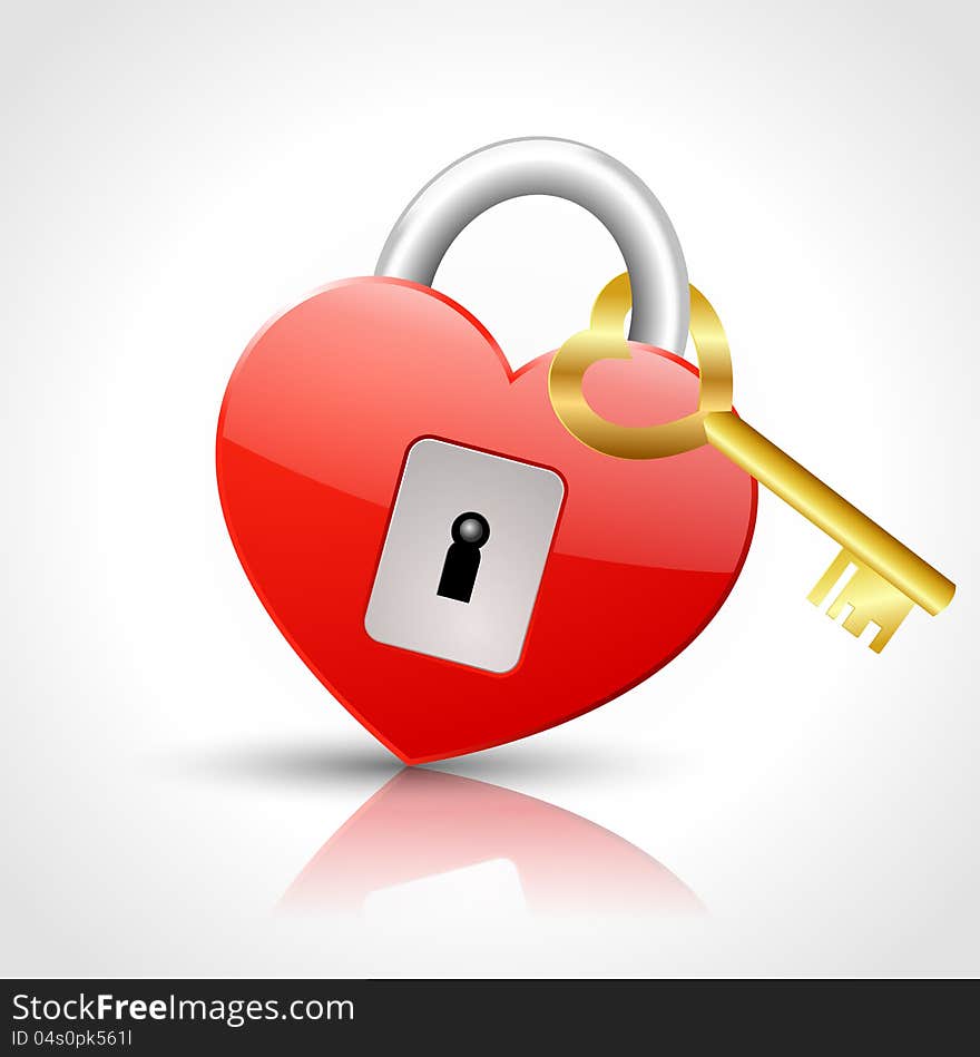 Heart - padlock with golden key