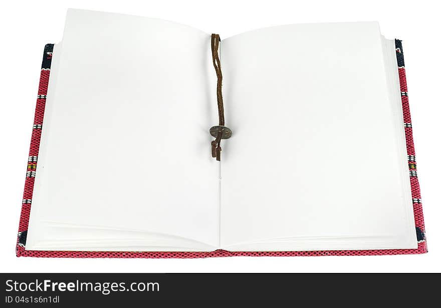 Red Fabric cover notebook on white background