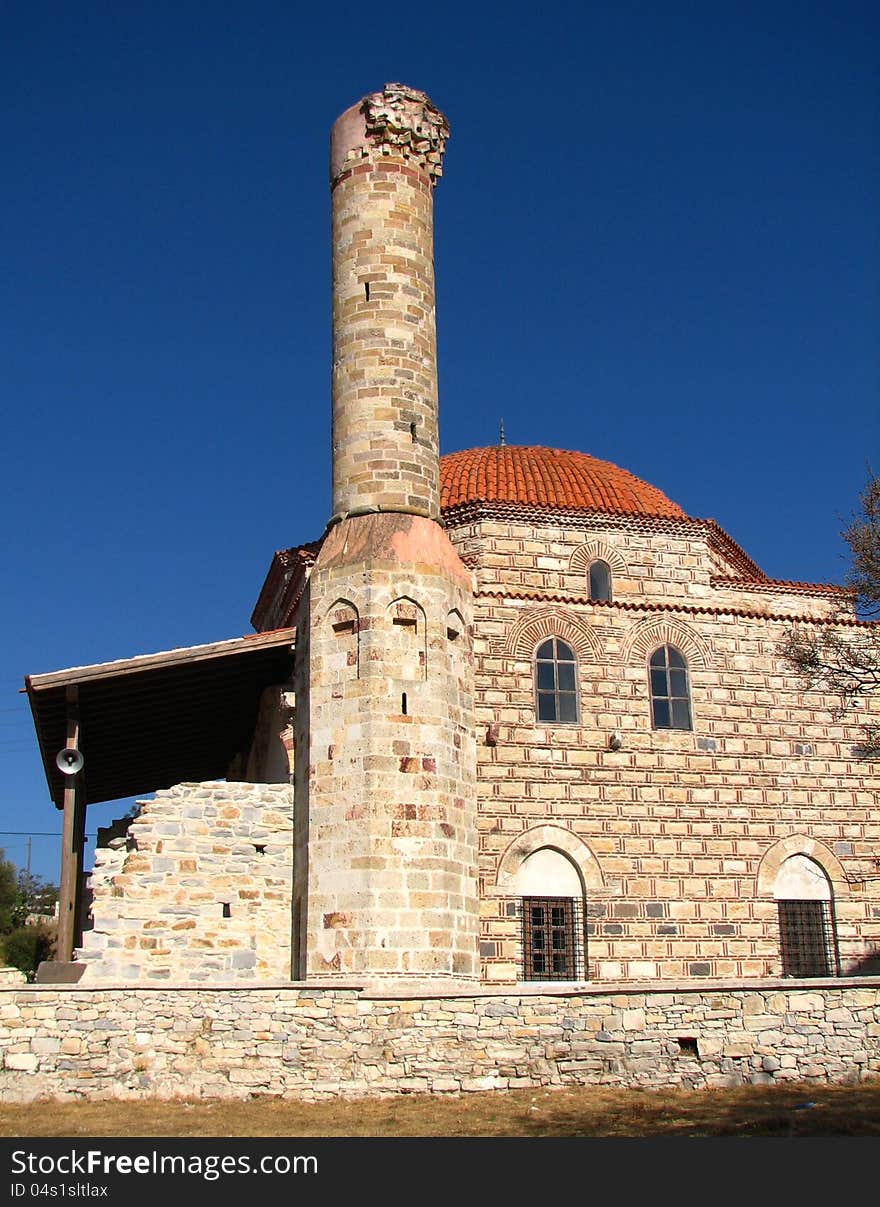 Old acting mosque in Urla with destroyed minaret. Old acting mosque in Urla with destroyed minaret