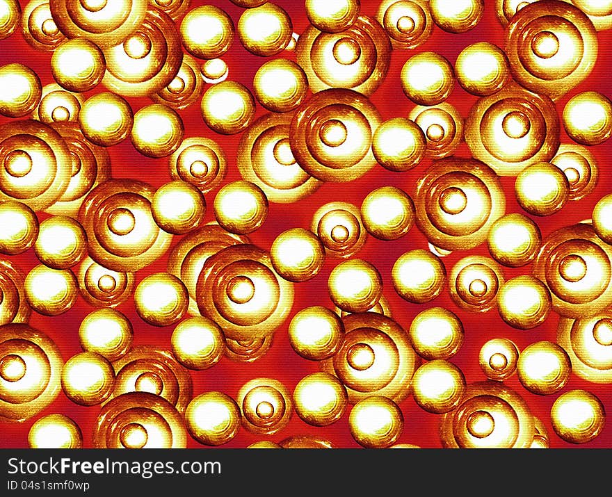 Digital design in warm colors depicting a pile of circles against red backgrounds. Digital design in warm colors depicting a pile of circles against red backgrounds.