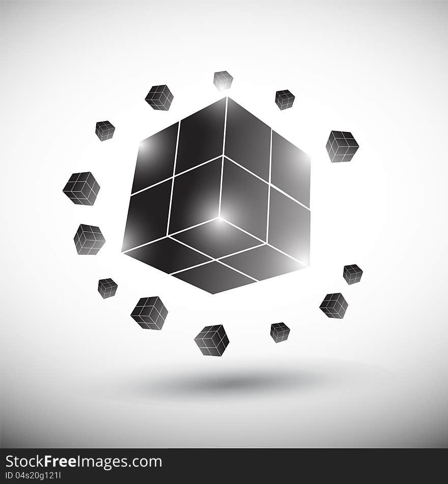 Abstract big black cube and small cubes background. Abstract big black cube and small cubes background