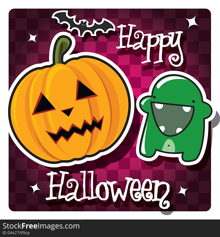 Happy Halloween card with cute monster