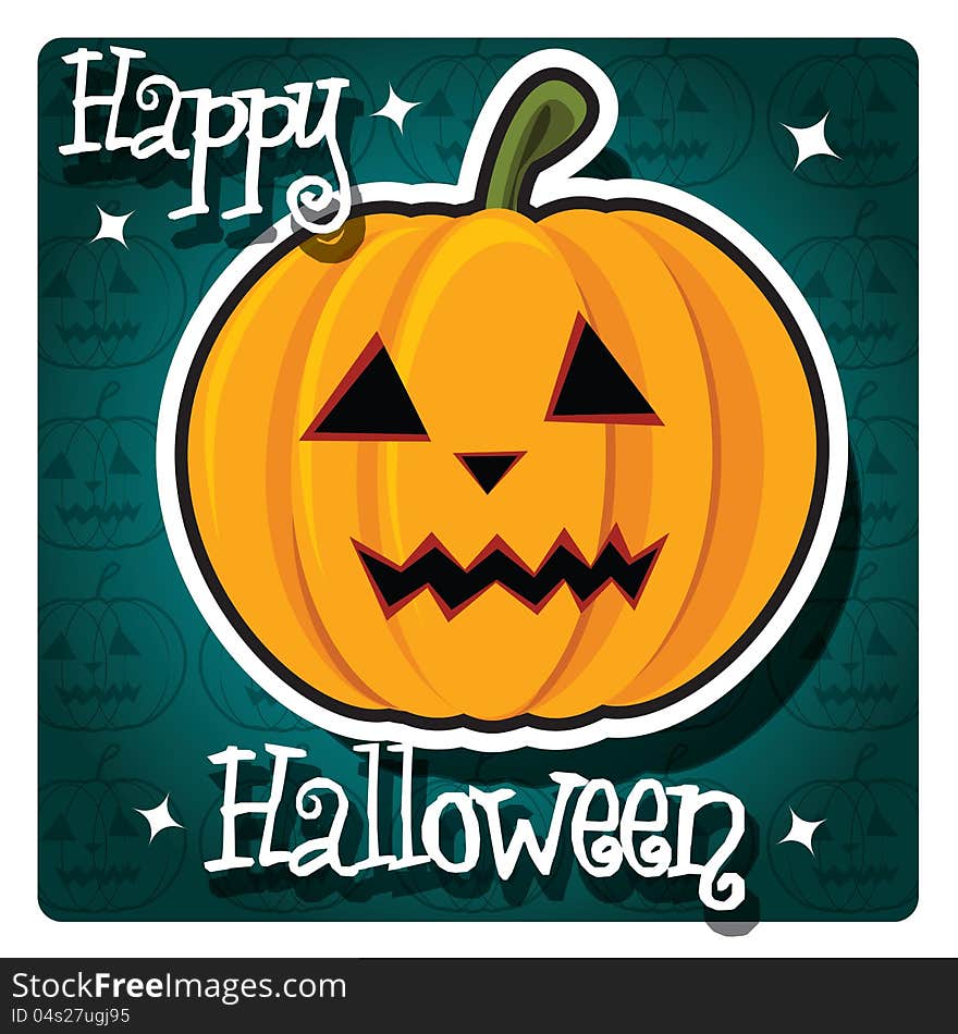 Happy Halloween Card With Cute Pumpkin