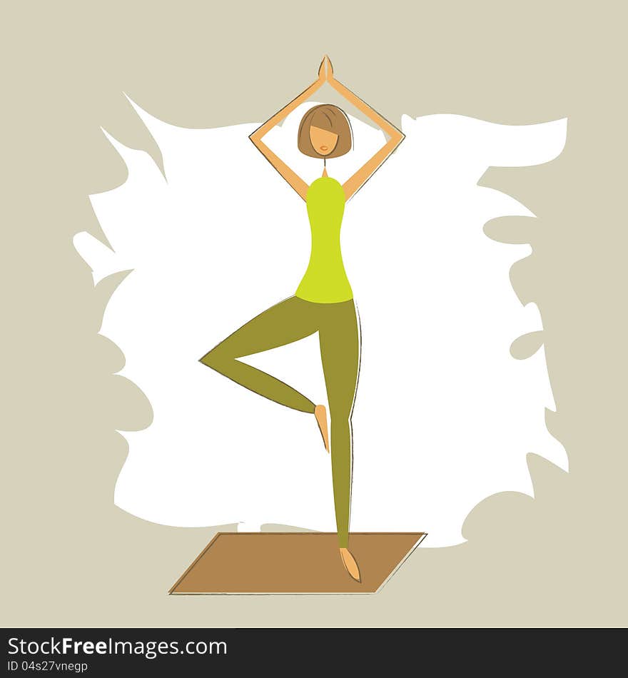 Stylized woman in yoga tree pose. Stylized woman in yoga tree pose.