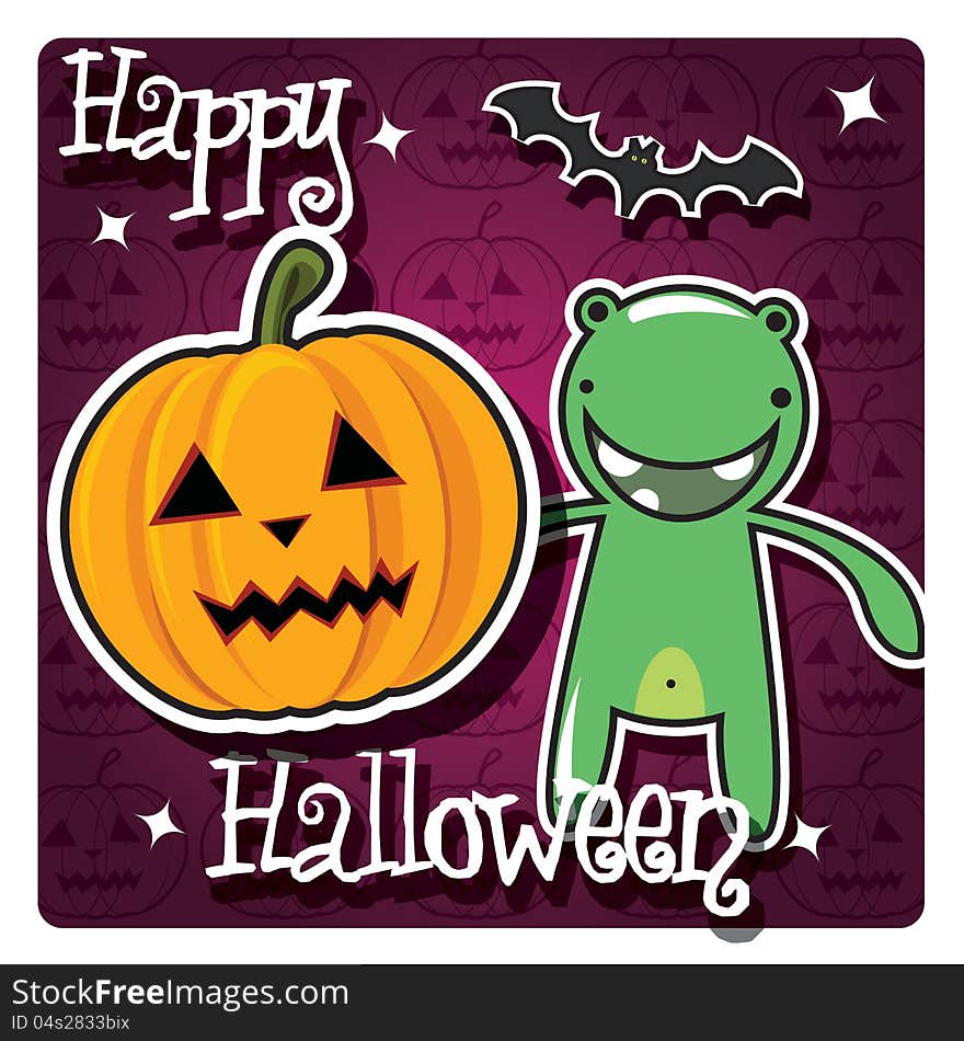 Happy Halloween Card With Cute Monster