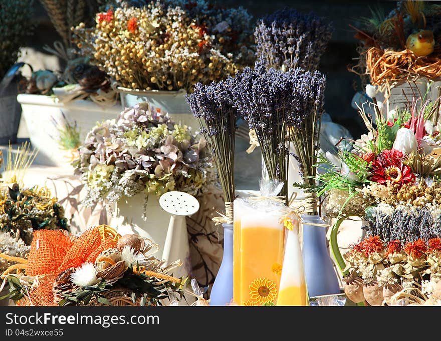 Lavender and dry herbs on the counter