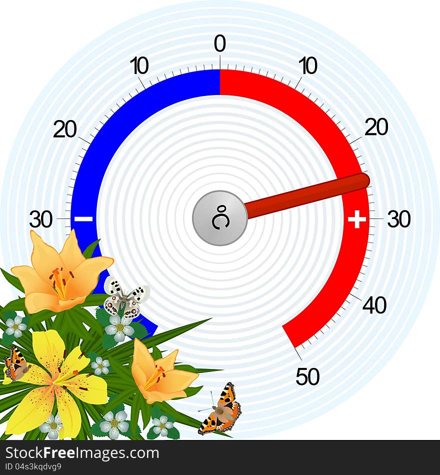 A device for measuring temperature and a bouquet of flowers. The illustration on a white background. A device for measuring temperature and a bouquet of flowers. The illustration on a white background.