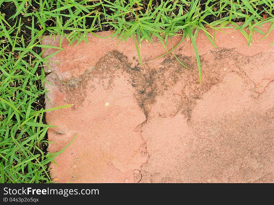 Sandstone floor with green grass border, Natural Frame. Sandstone floor with green grass border, Natural Frame