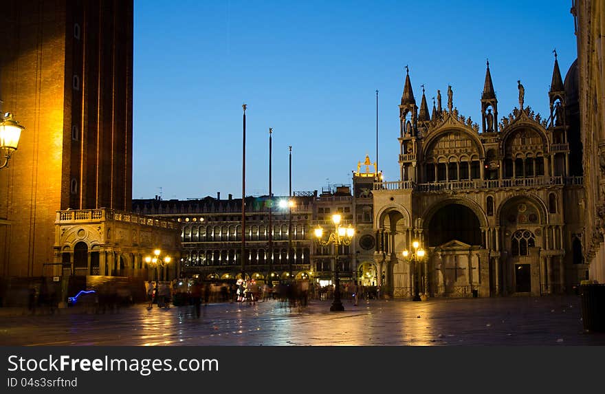 San Marko sqare in Venice Italy at night.