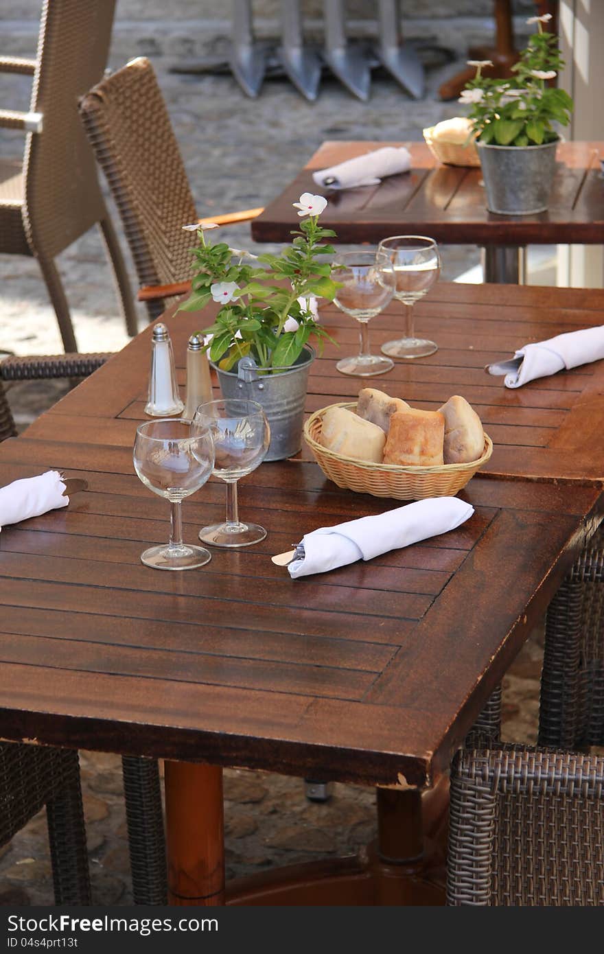 Wooden tables at a restaurant