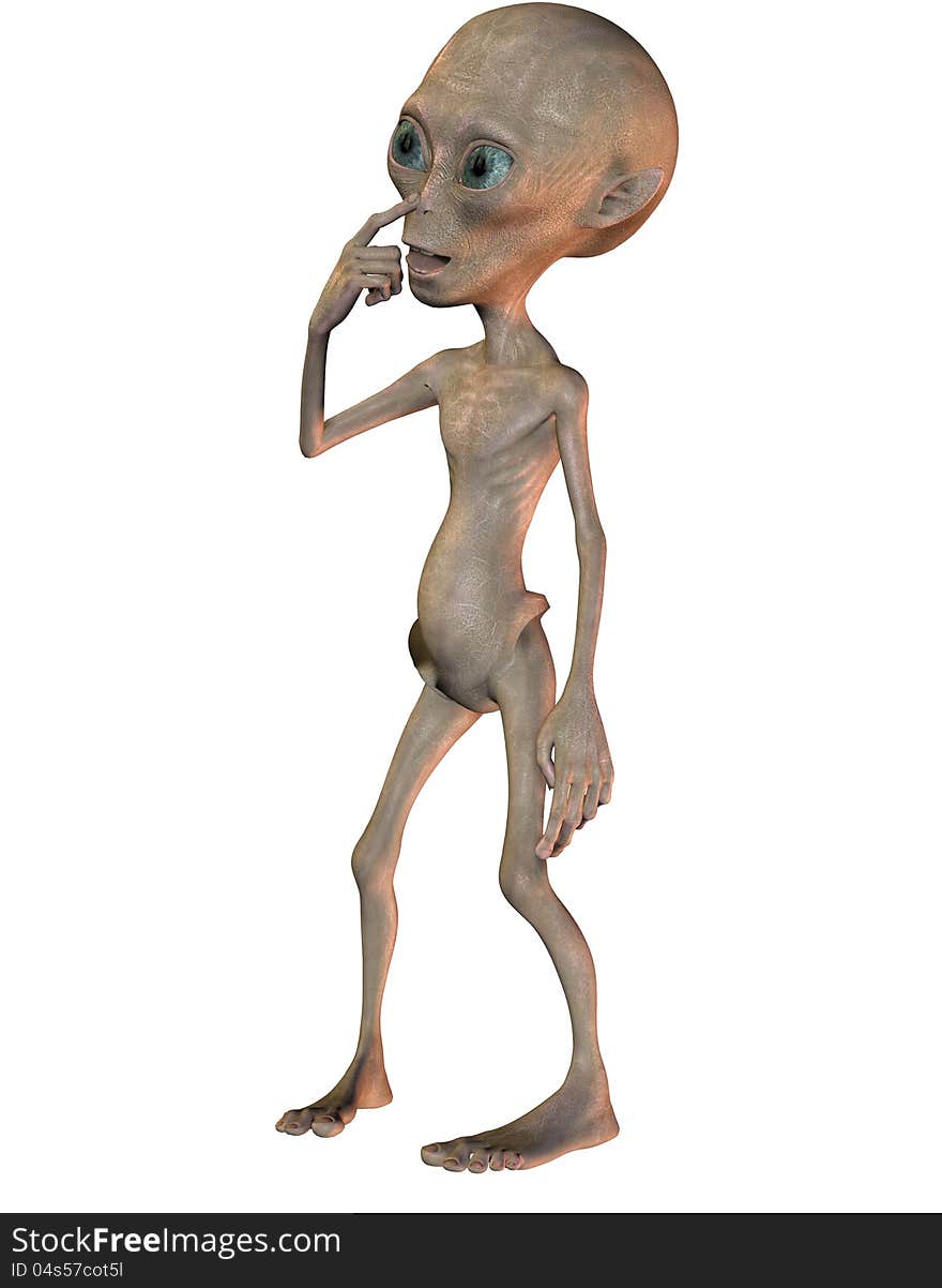 3D rendering of an alien as a comic figure