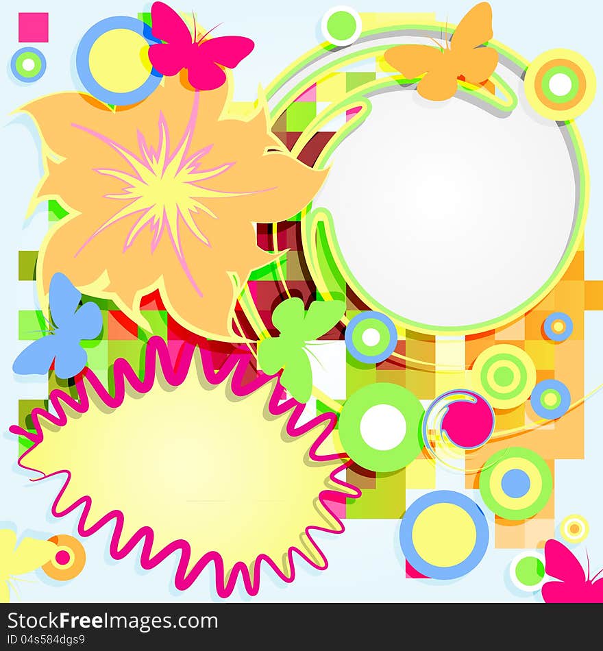 Abstract vector grunge flower theme with circles and butterflies. Abstract vector grunge flower theme with circles and butterflies.