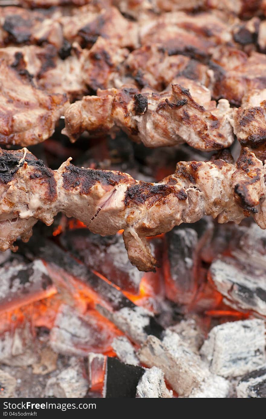 Fried meat of pork on coals. Fried meat of pork on coals