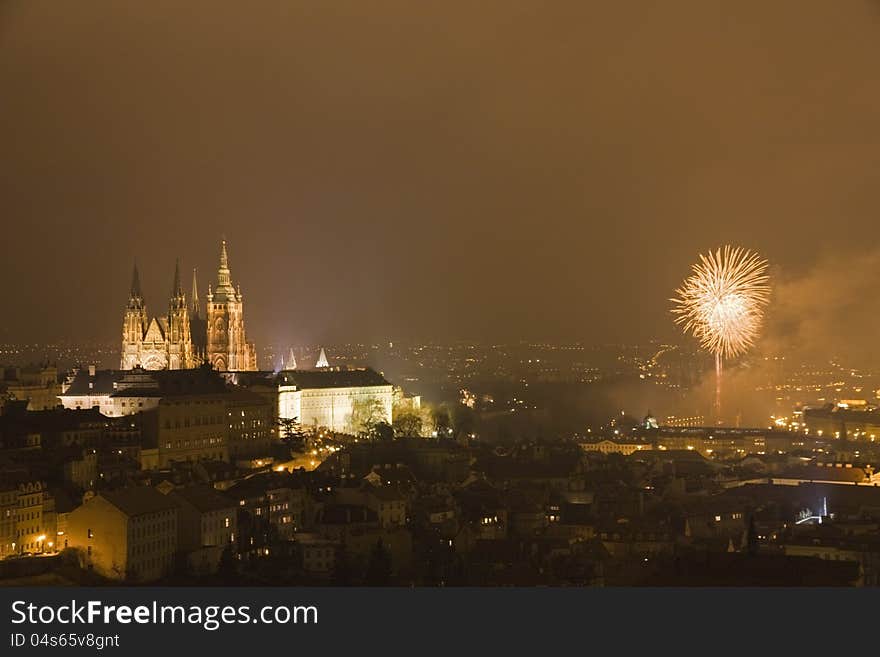 Fireworks next to prague castle on new year's eve. Fireworks next to prague castle on new year's eve