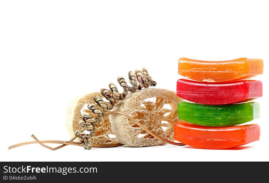 Natural colorful soaps, on a white background. Natural colorful soaps, on a white background