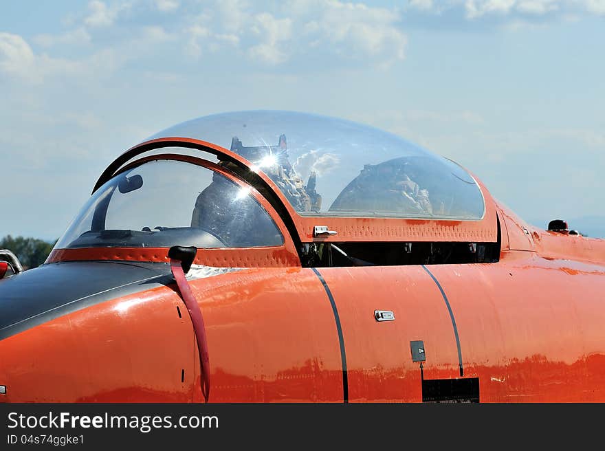 Military aircraft jet aermacchi MB326 fuselage and open canopy