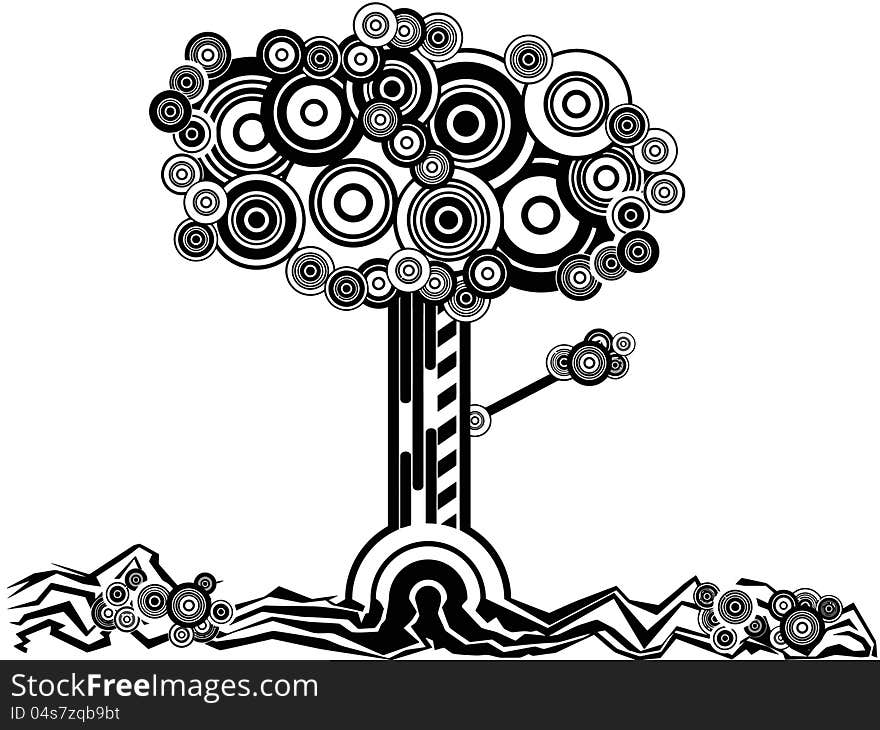 A tree with many circles on white background