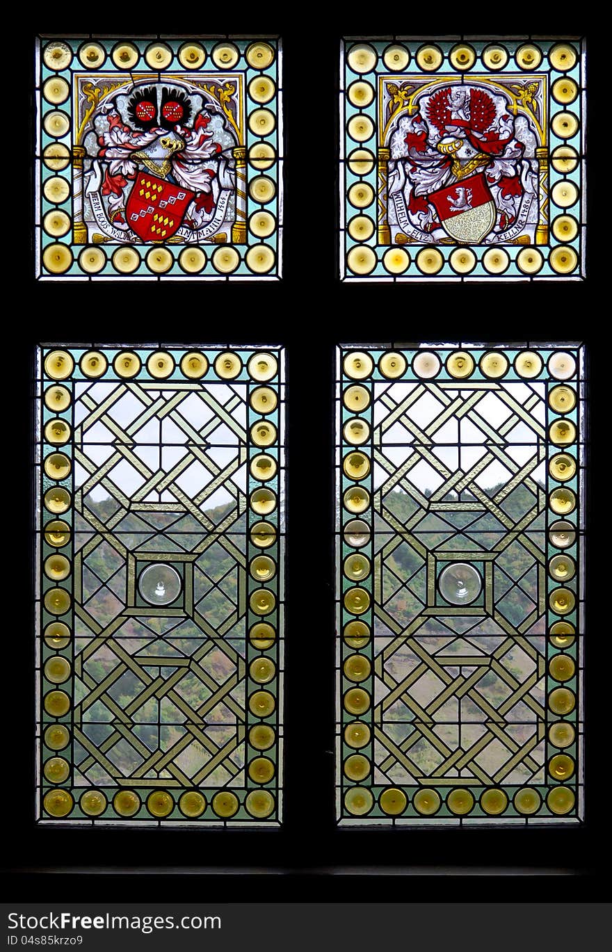 Stained glass window in the Cochem castle