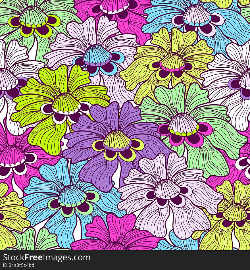 Seamless floral vivid motley pattern with colorful flowers (vector). Seamless floral vivid motley pattern with colorful flowers (vector)