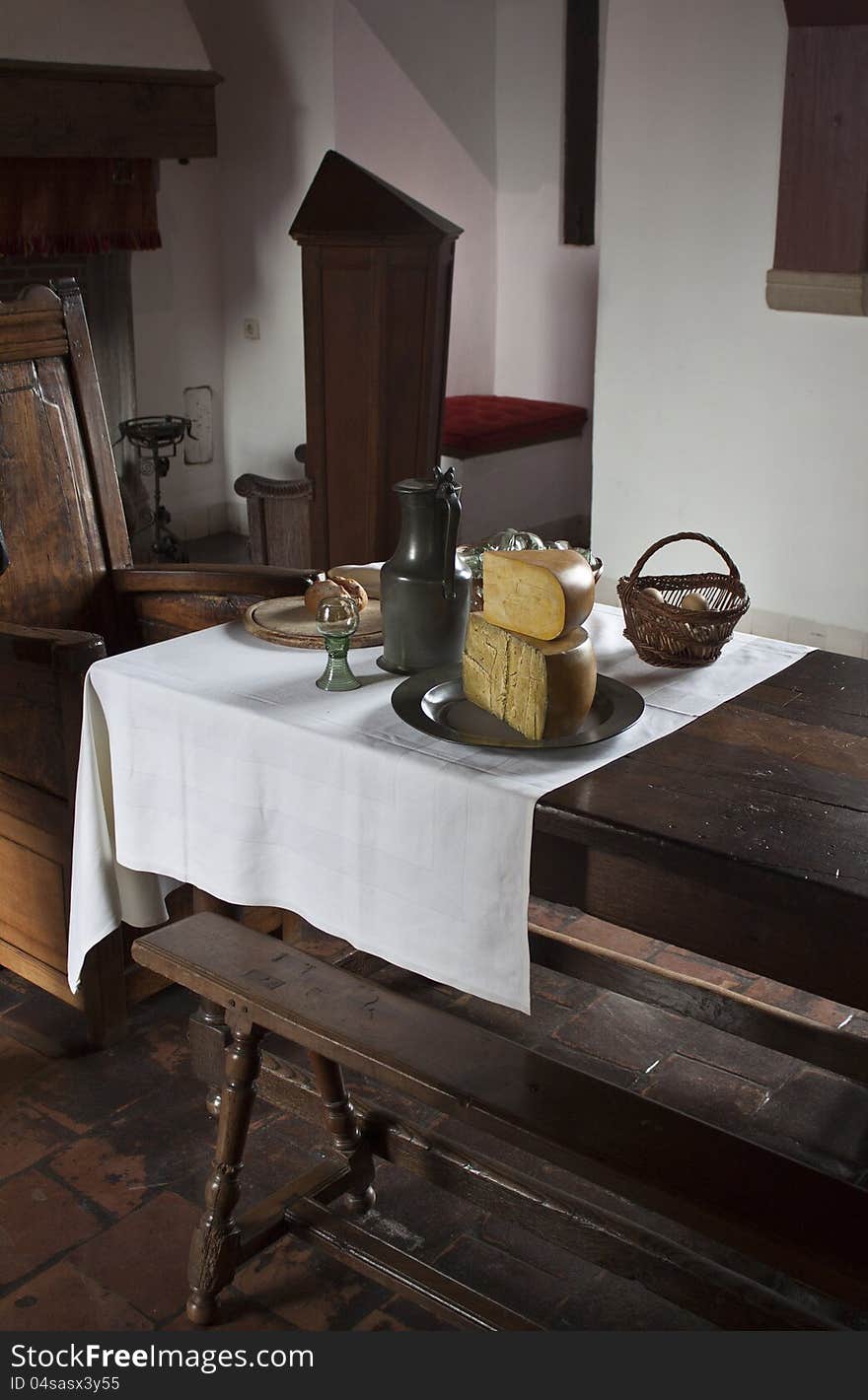 Diningroom in medieval Fortress Muiderslot (13th century), located in Netherlands