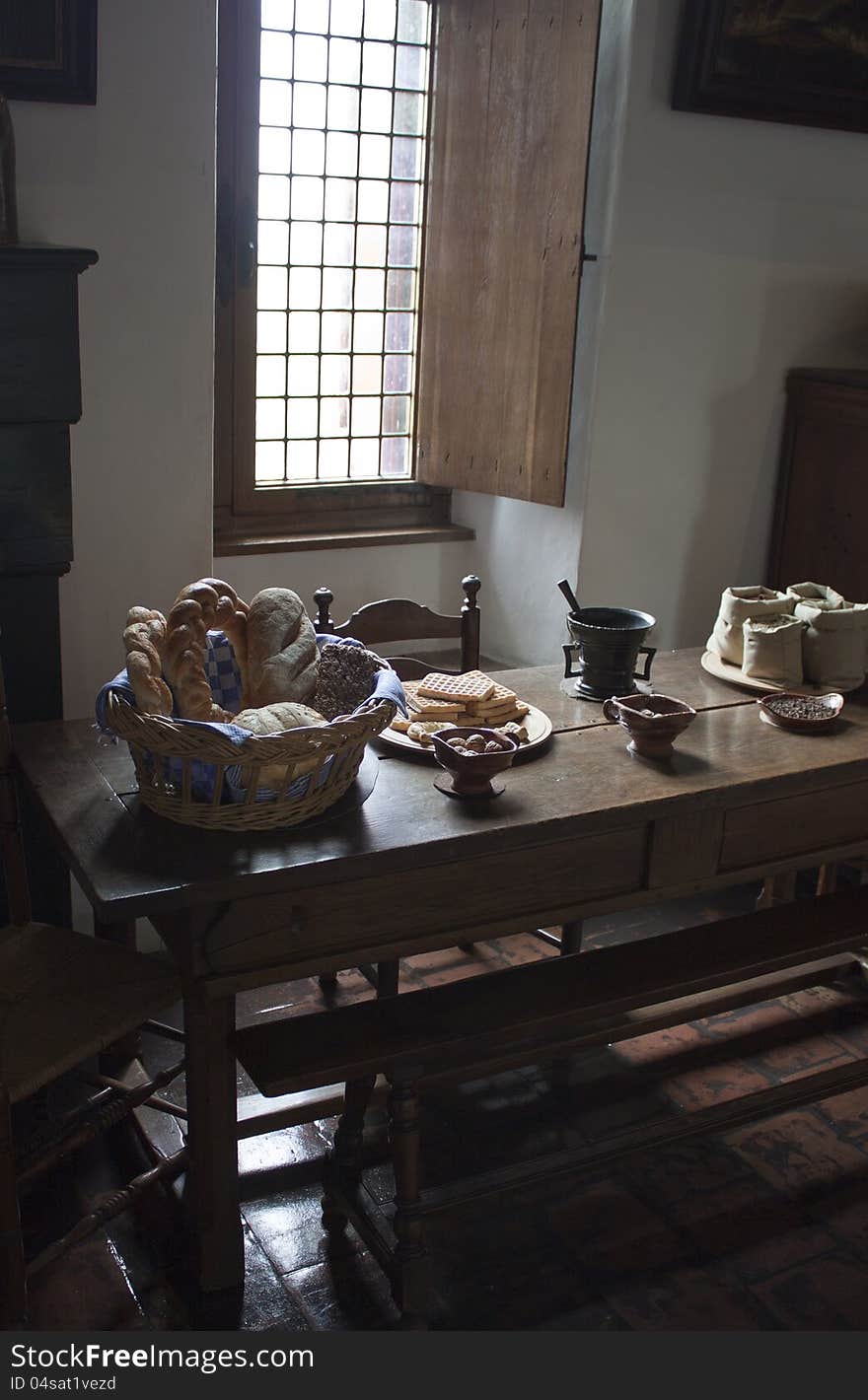 Diningroom in medieval Fortress Muiderslot (13th century), located in Netherlands