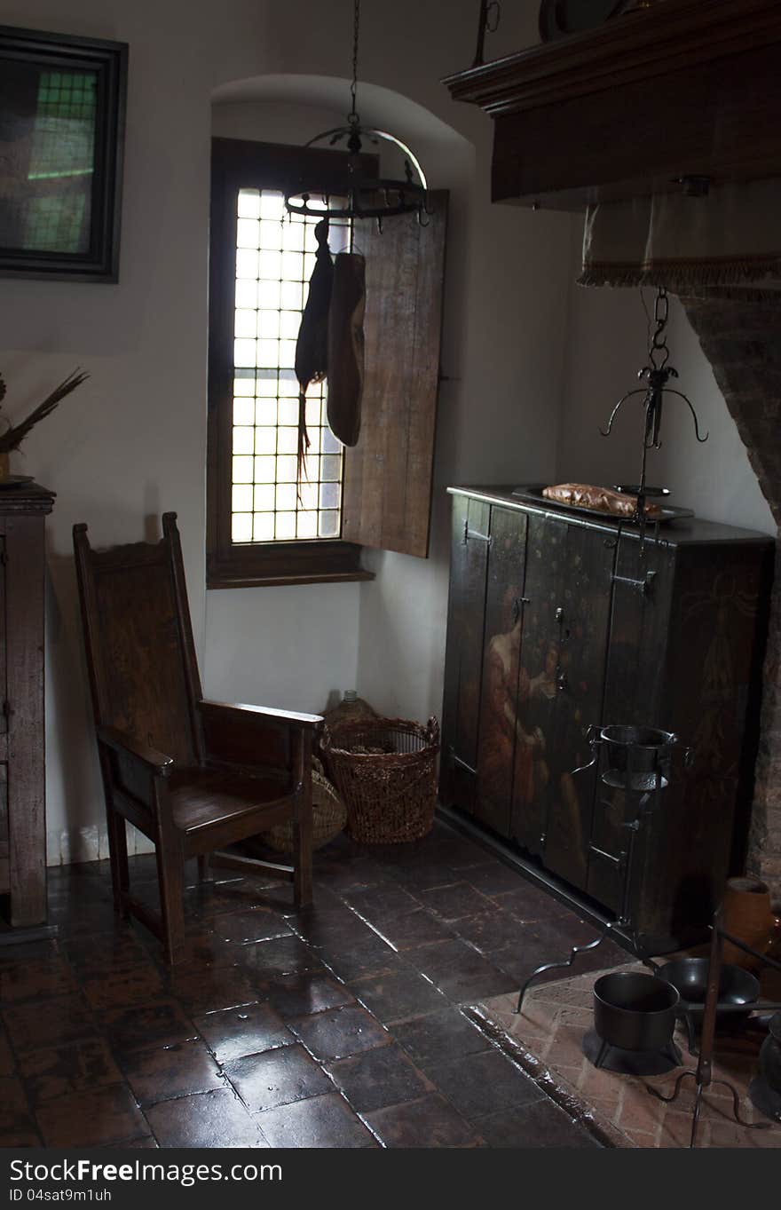 Diningroom in medieval Fortress Muiderslot (13th century), located in Netherlands