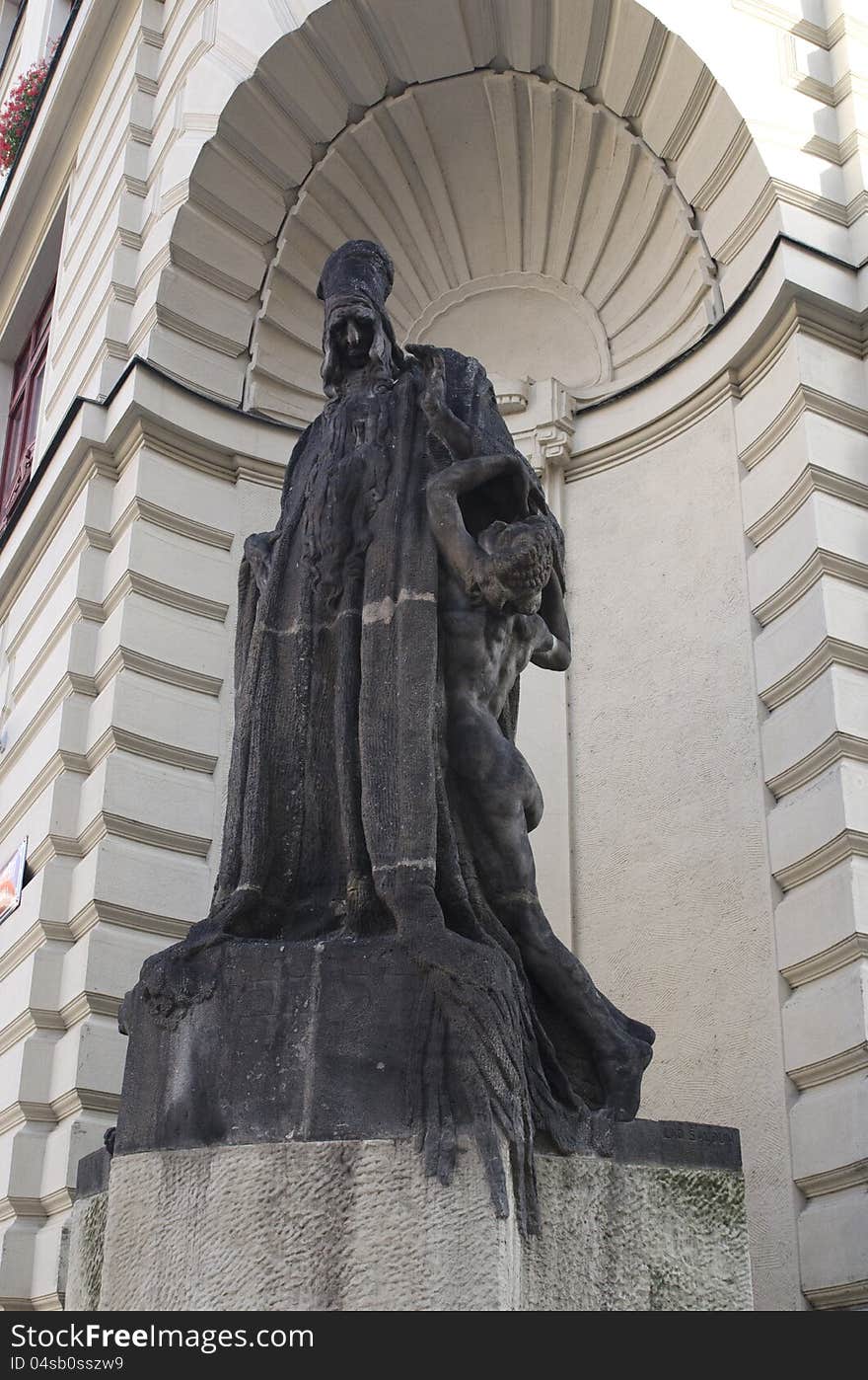 One of the many buildings statues in Prague, Czech Republic