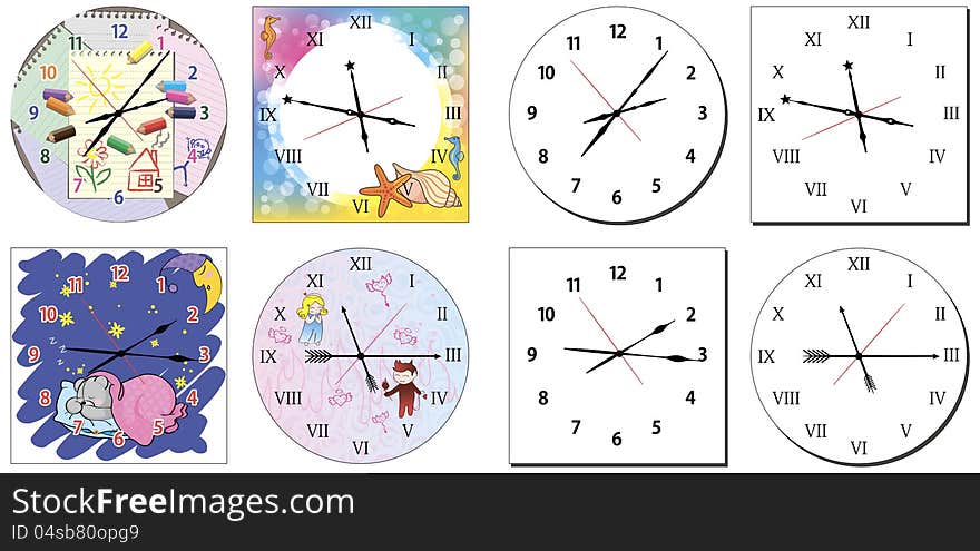 Illustration of a big set of hours for a template